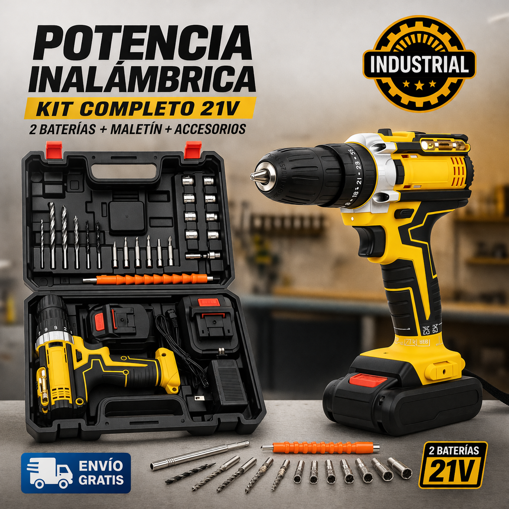 Taladro Inalámbrico – 2 Baterías, Maletín y Accesorios