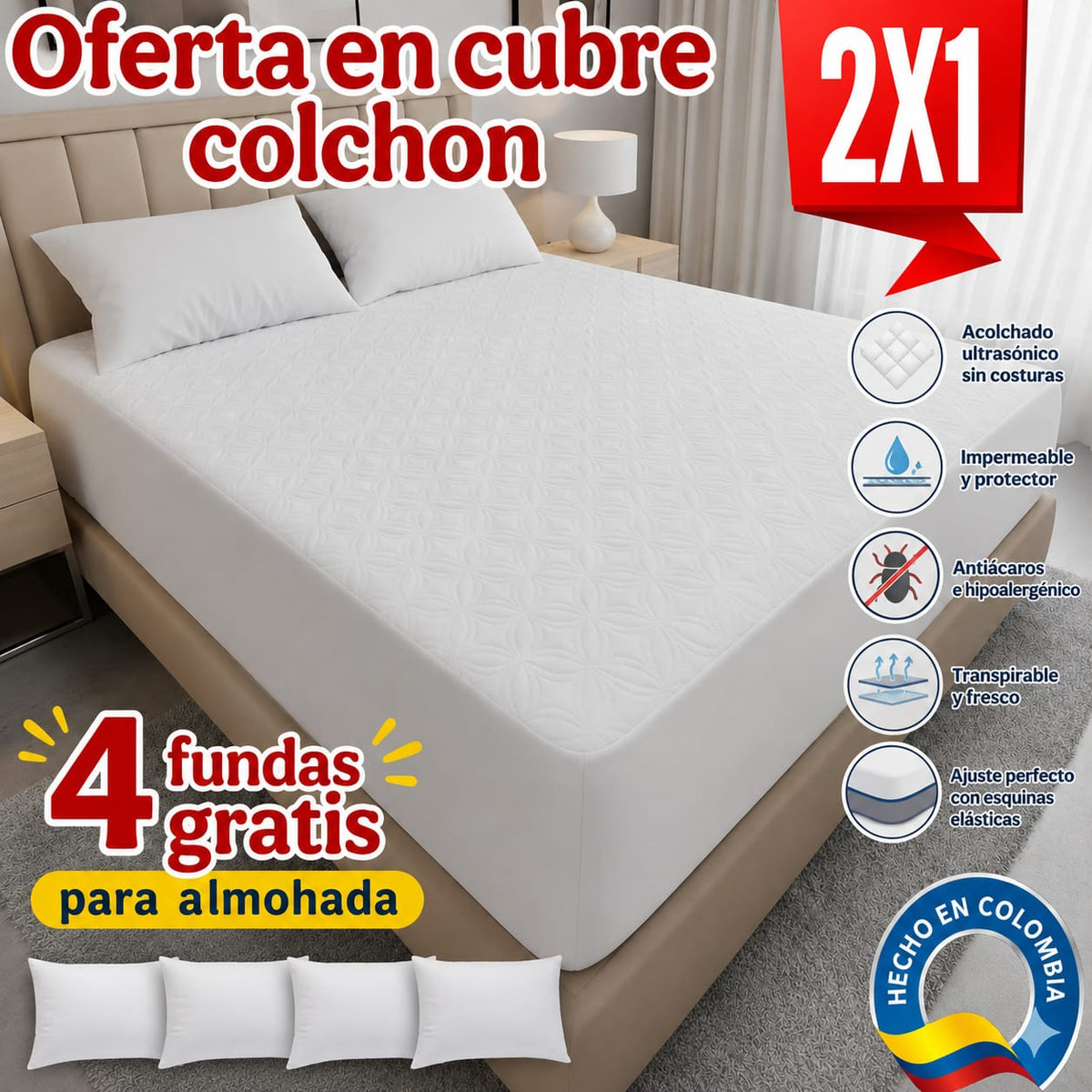 Protector de Colchón – Pack 2 + 4 Fundas de Almohada