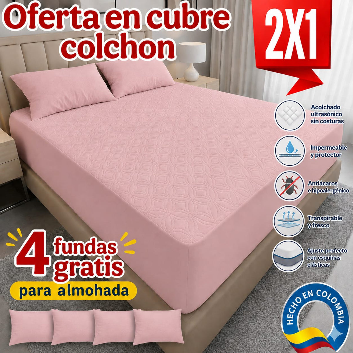 Protector de Colchón – Pack 2 + 4 Fundas de Almohada
